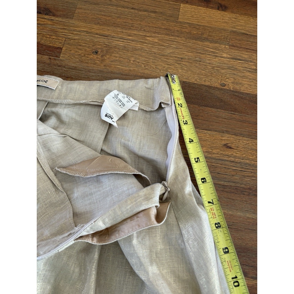 SEE BY CHLOE Linen Skirt SIZE 2 /36 Beige With Gold Thread Sparkle Pleated Mini - Picture 16 of 16